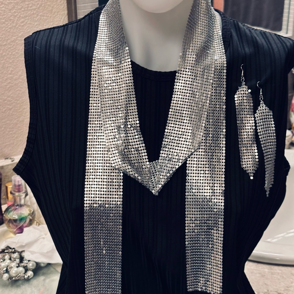Not Rated Silver Mesh Scarf and Earring Set